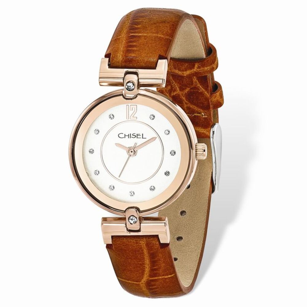Chisel Ladies IP Rose-plated White Dial Brown Leather Watch